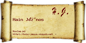 Hain János névjegykártya